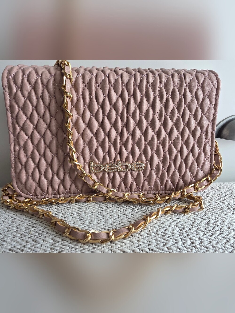 bebe Quilted Chain Shoulder Bag in Mauve